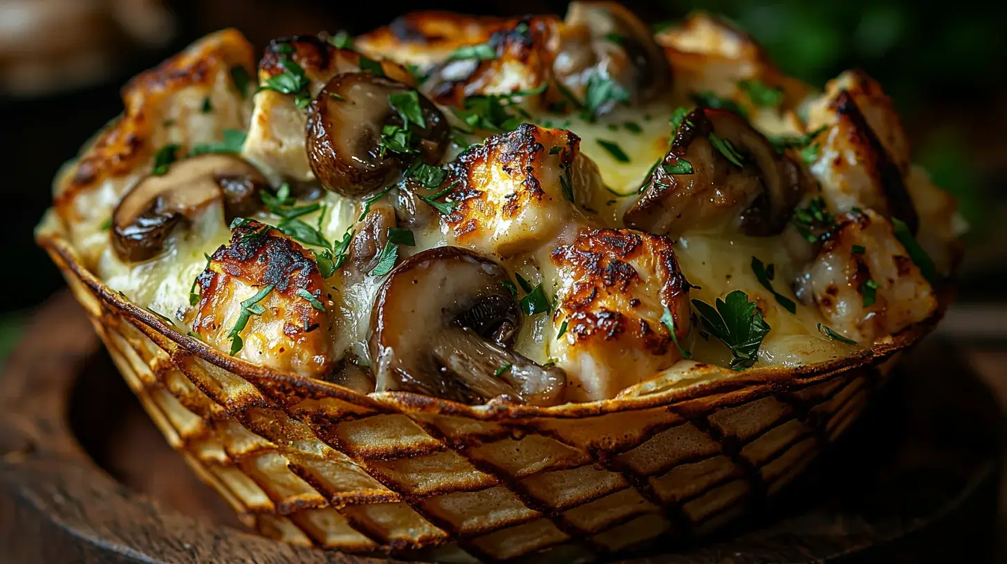 Creamy Chicken & Mushroom Crepe Cone